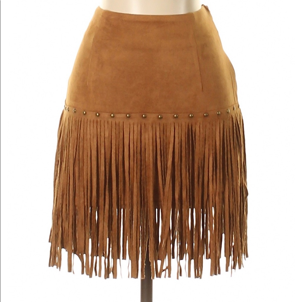 Fornia faux suede fringe mini skirt